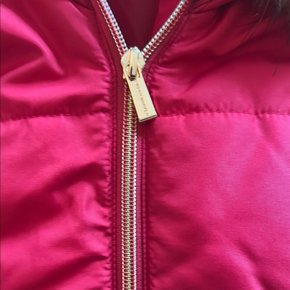 Susan Graver Red Puffer Coat with Faux Fur Hood - Picture 4 of 4